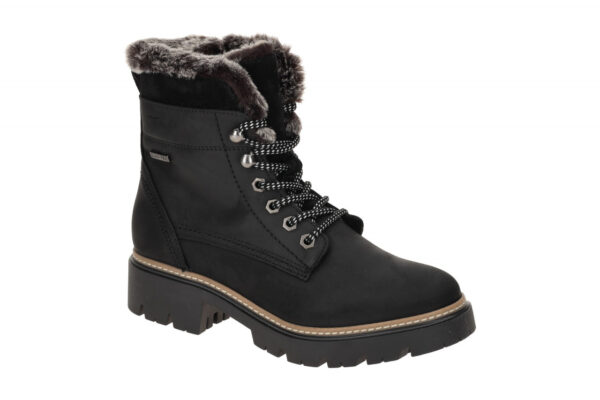 Tamaris Lace Up Winter Boots schwarz Leder wasserabweisend 1-26275-43