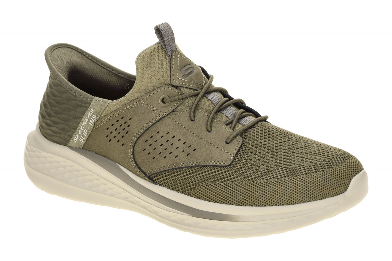 Skechers 210889 KHK Herren Slipper Gr?n Khaki Vegan Air Cooled Memory Foam 1 Skechers 210889 KHK Herren Slipper Gr?n Khaki Vegan Air Cooled Memory Foam