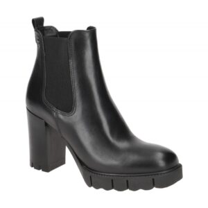 Tamaris 1-25457-41 Ankle Boots Black Leather Textile Footbed 7cm High Heel