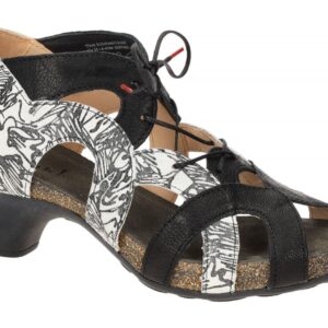 Think TRAUDI-576 Damen Sandalette Schwarz/kombi Leder PU Plateau Schn?rung 4cm