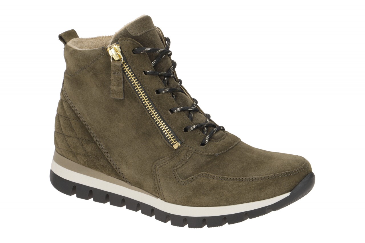 Gabor 96.455 - Damen Stiefeletten oliv/gold - Extra Weit - Keilabsatz 1cm 1 Gabor 96.455 - Damen Stiefeletten oliv/gold - Extra Weit - Keilabsatz 1cm